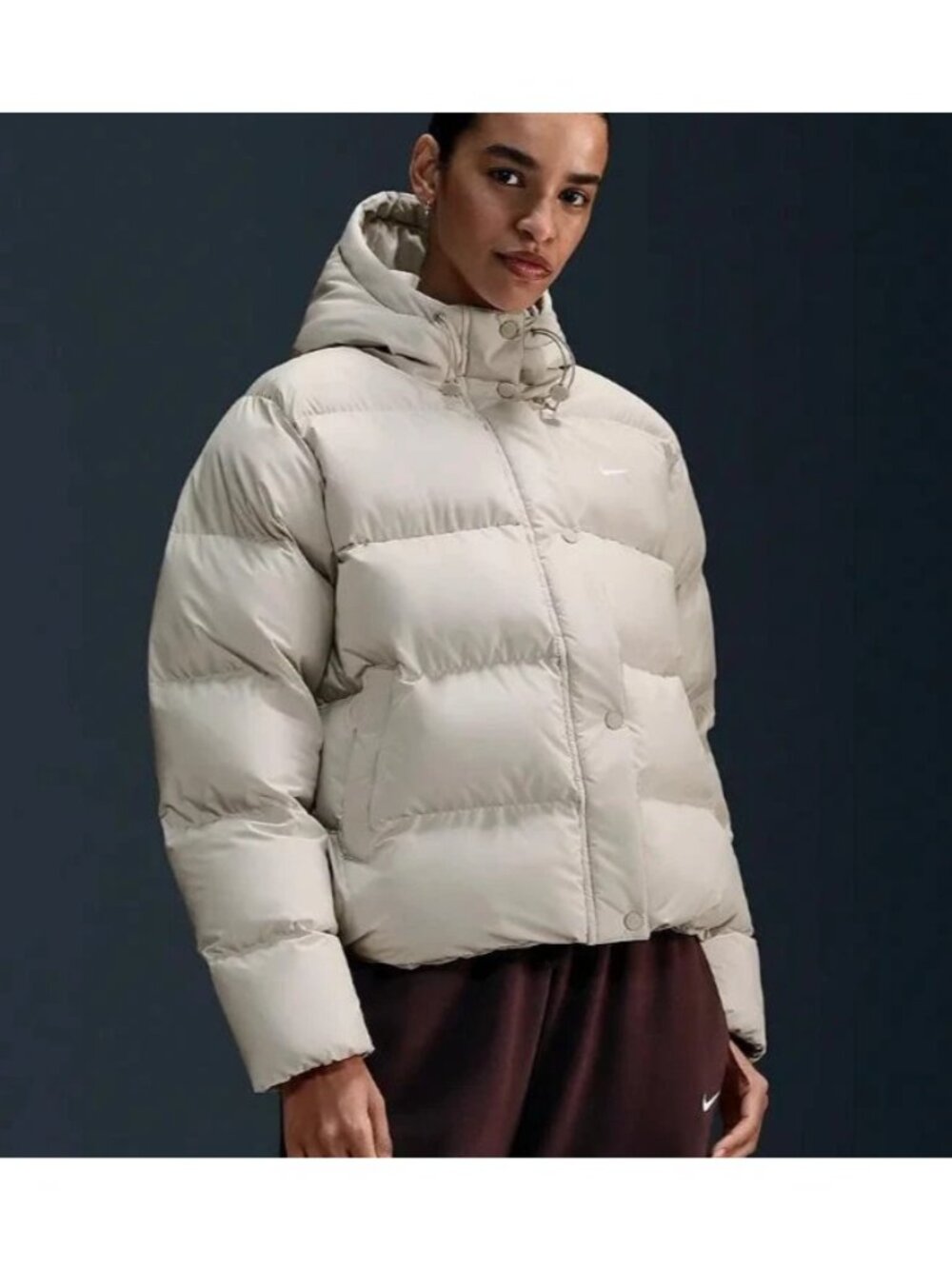 Women's Nike Therma-FIT Puffer Loose Fit Hooded Jacket Cream HF7898-104 Size 2XL